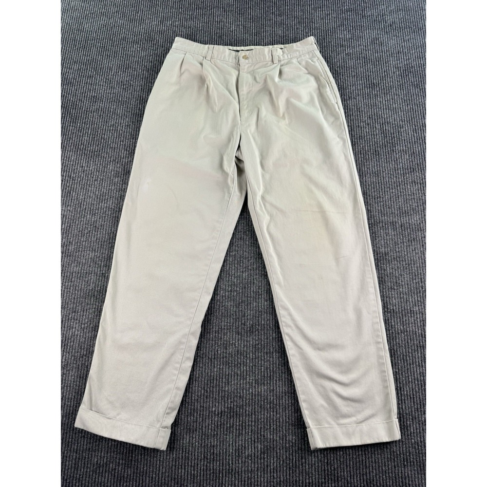 Vintage Polo Ralph Lauren Pants Men 36x31 Khaki Solid Canvas Pleated Chino FLAW*